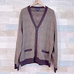 Brooks Brothers Lambswool Tweed Cardigan Sweater Brown Glen Check Mens XXL